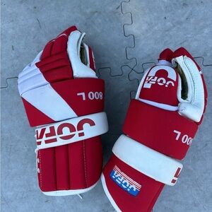 Retro Jofa Red and White Hockey Gloves 1970s man cave ready